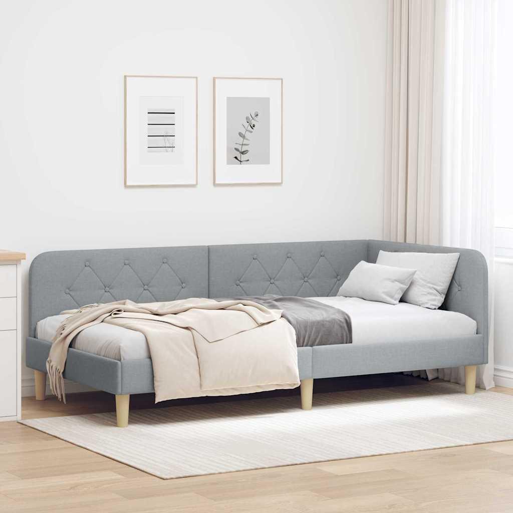 Hjørnesengramme med hovedgærde Lysegrå 90 x 190 cm Stof
