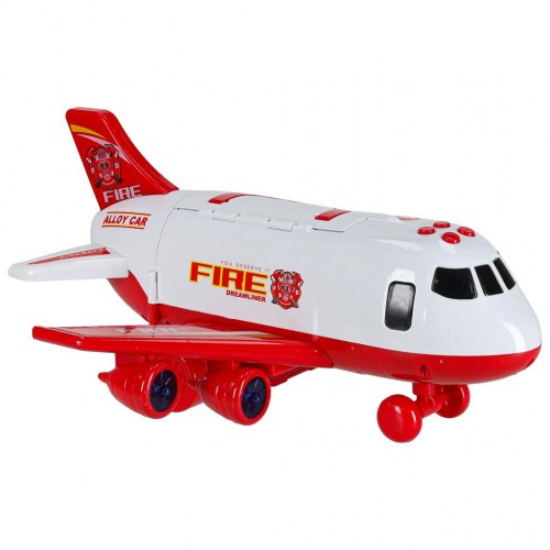 Legetøjsfly med brandvæsen – transporterfly + 3 biler og vejskilte