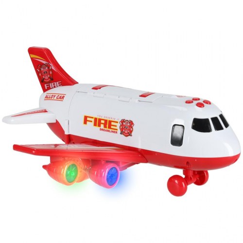 Legetøjsfly med brandvæsen – transporterfly + 3 biler og vejskilte