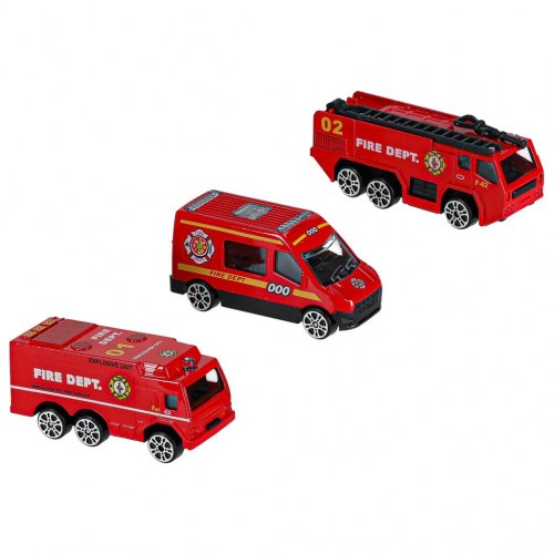 Legetøjsfly med brandvæsen – transporterfly + 3 biler og vejskilte