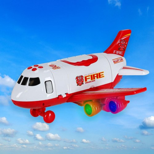 Legetøjsfly med brandvæsen – transporterfly + 3 biler og vejskilte