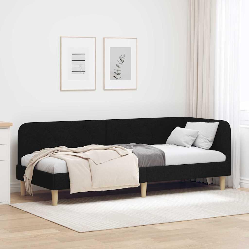 Hjørnesengramme med hovedgærde Sort 80 x 200 cm Stof