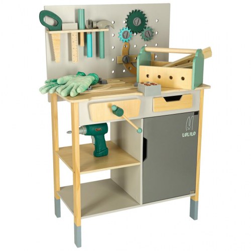 Legeværksted i træ LULILO Fikso – lille gør‑det‑selv sæt m. værktøj og lyde 86 cm