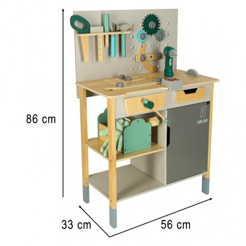 Legeværksted i træ LULILO Fikso – lille gør‑det‑selv sæt m. værktøj og lyde 86 cm