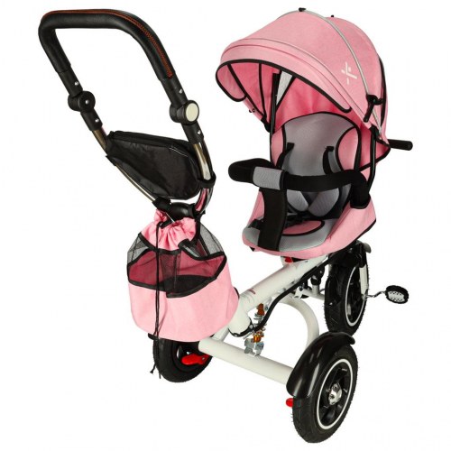 Trehjulet cykel 3-i-1 med styrebøjle og 360° drejesæde – pink