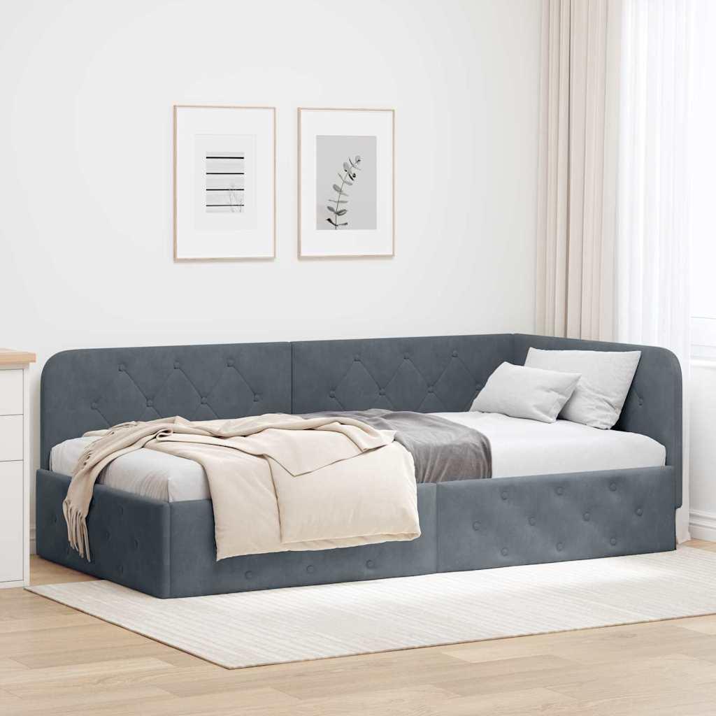 Hjørnesengramme med hovedgærde Mørkegrå 100 x 200 cm Fløjl