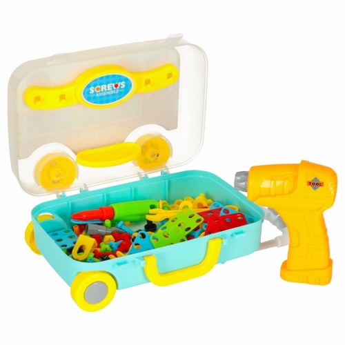 Byggelegetøj med skruer og boremaskine – 258 dele i kuffert