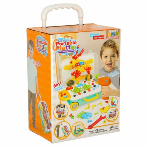 Byggelegetøj med skruer og boremaskine – 258 dele i kuffert