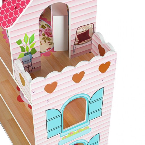 Dukkehus i træ med møbler 70 cm – pink med LED