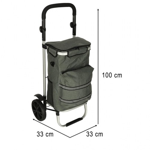 Indkøbsvogn på hjul med stel 100 cm – grå, 40 l