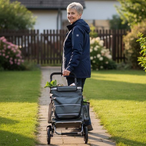 Indkøbsvogn på hjul med stel 100 cm – grå, 40 l