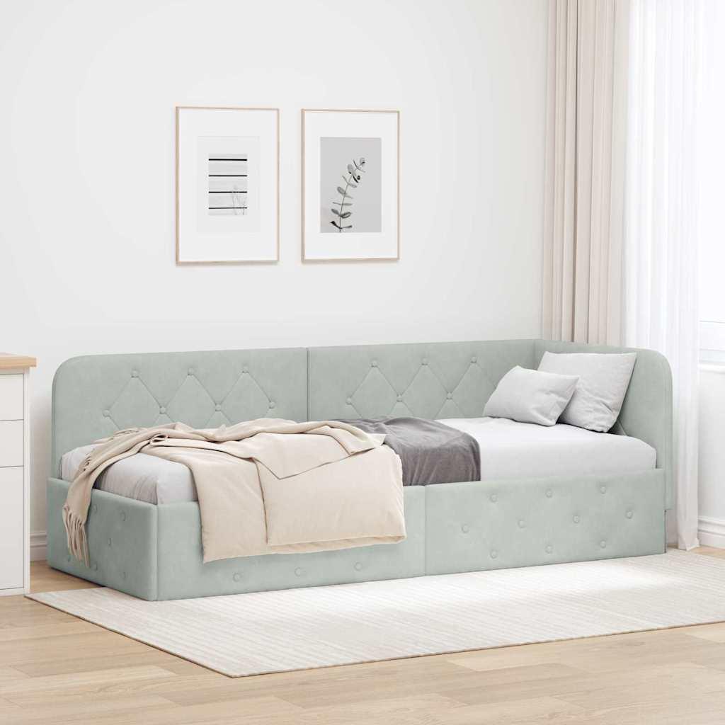 Hjørnesengramme med hovedgærde Lysegrå 80 x 200 cm Fløjl