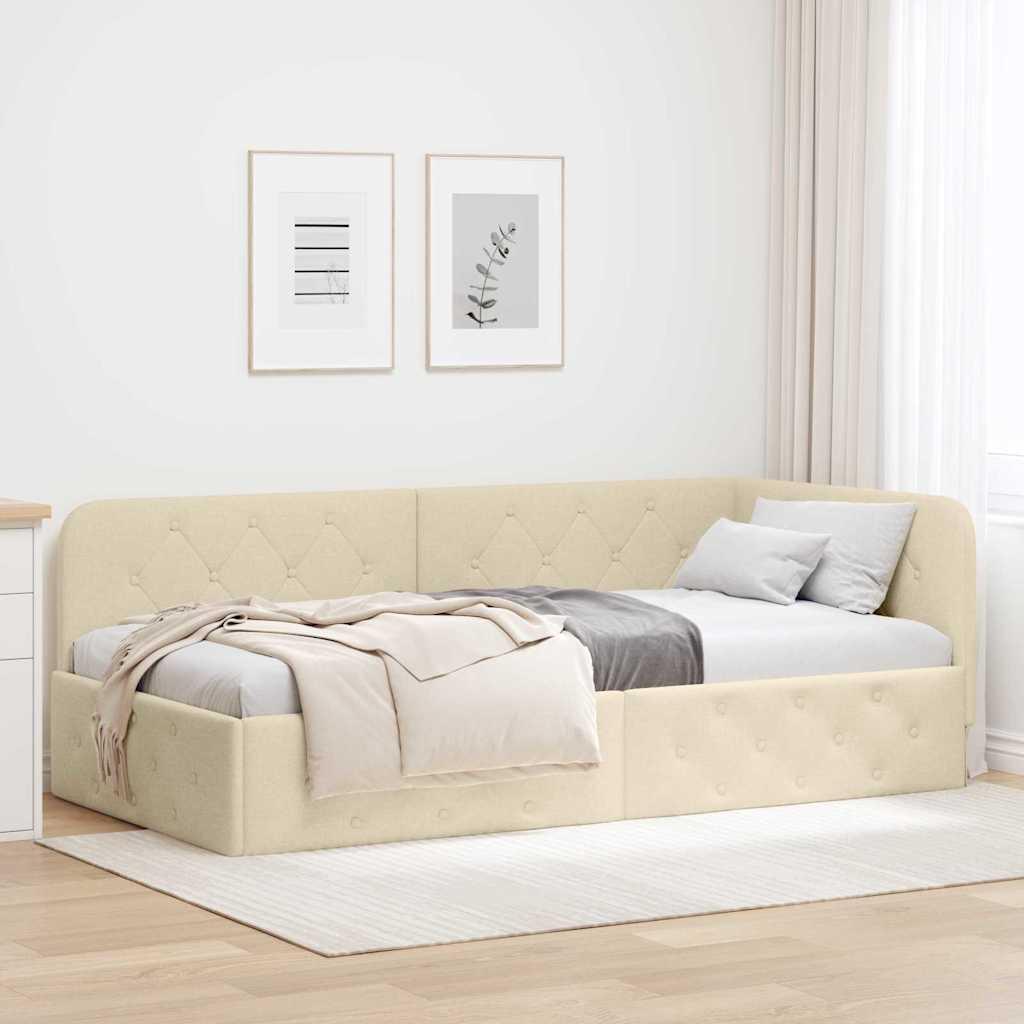 Hjørnesengramme med hovedgærde Creme 100 x 200 cm Stof