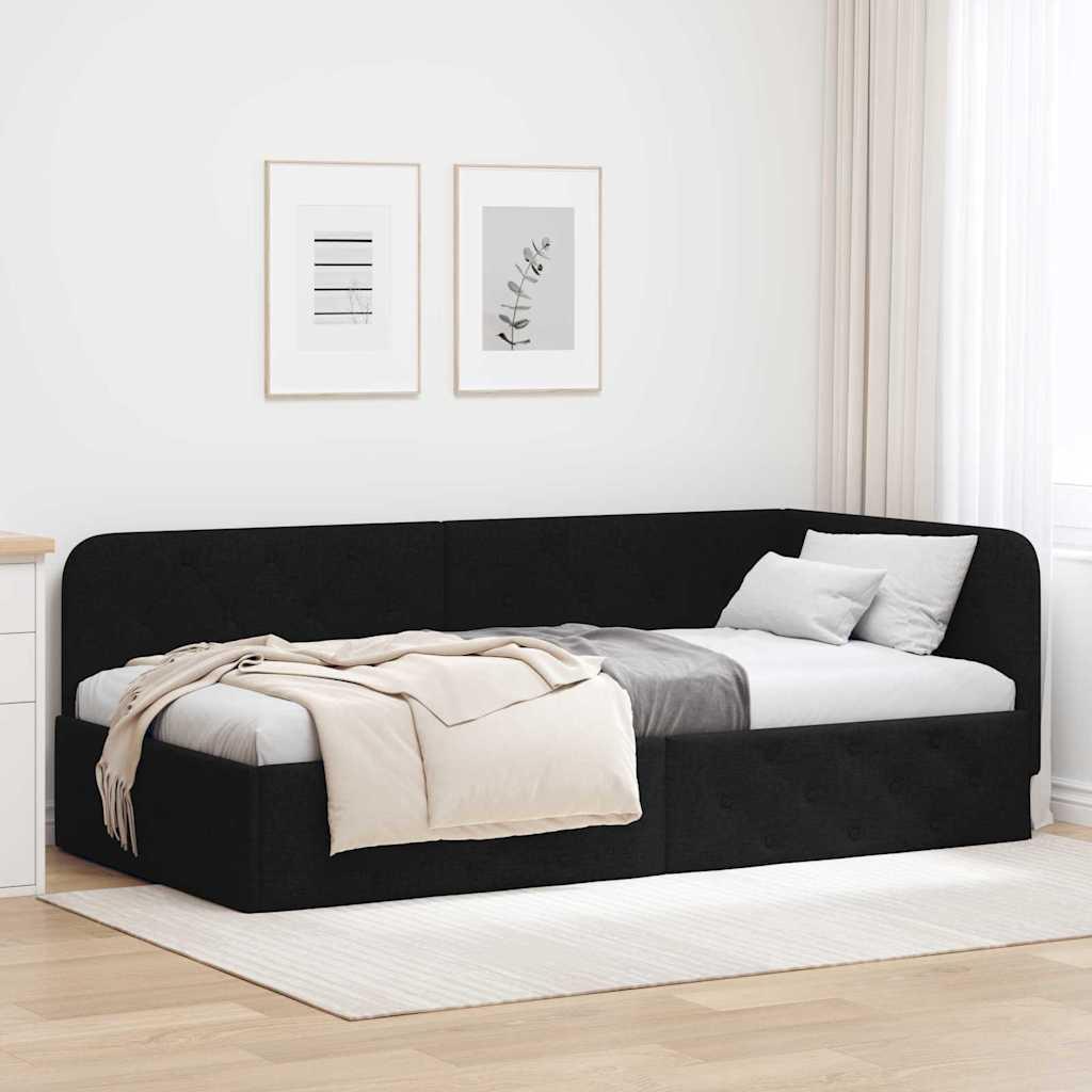 Hjørnesengramme med hovedgærde Sort 90 x 200 cm Stof