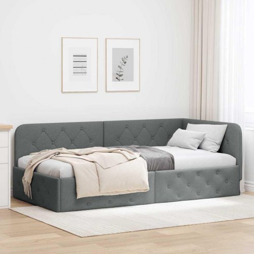 Hjørnesengramme med hovedgærde Mørkegrå 90 x 200 cm Stof