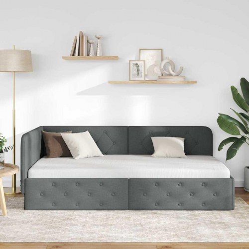 Hjørnesengramme med hovedgærde Mørkegrå 90 x 200 cm Stof