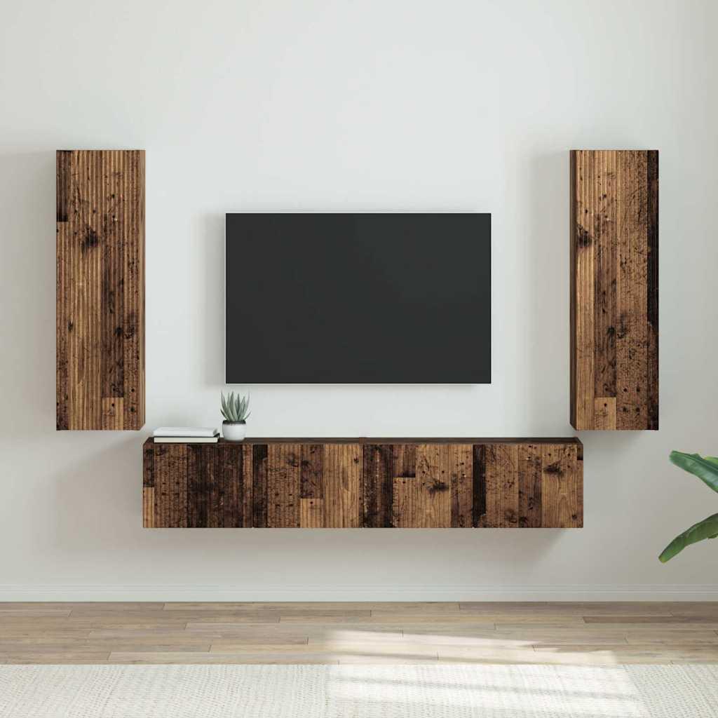 TV vægskab 2 stk Gammelt træ 30 x 31 x 100 cm Konstrueret træ