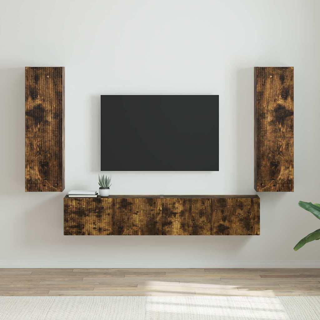 TV vægskab 2 stk Røget eg 30 x 31 x 100 cm Konstrueret træ
