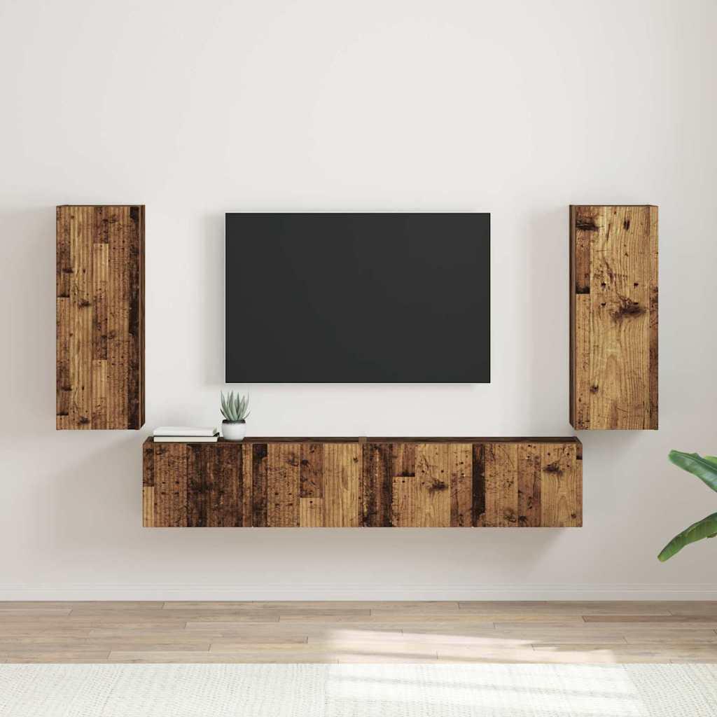 TV vægskab 2 stk Gammelt træ 30 x 31 x 80 cm Konstrueret træ