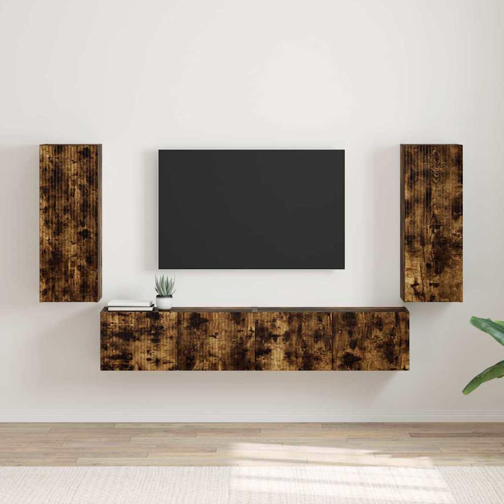 TV vægskab 2 stk Røget eg 30 x 31 x 80 cm Konstrueret træ