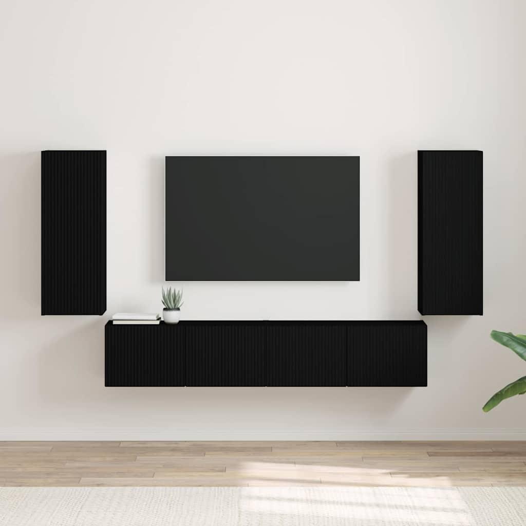 TV vægskab 2 stk Sort 30 x 31 x 80 cm Konstrueret træ