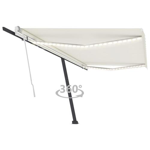 Markise m. LED-lys 500x300 cm manuel betjening cremefarvet