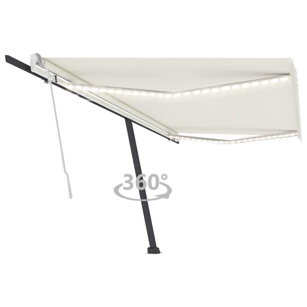 Markise m. LED-lys 500x300 cm manuel betjening cremefarvet