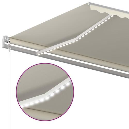 Markise m. LED-lys 500x300 cm manuel betjening cremefarvet