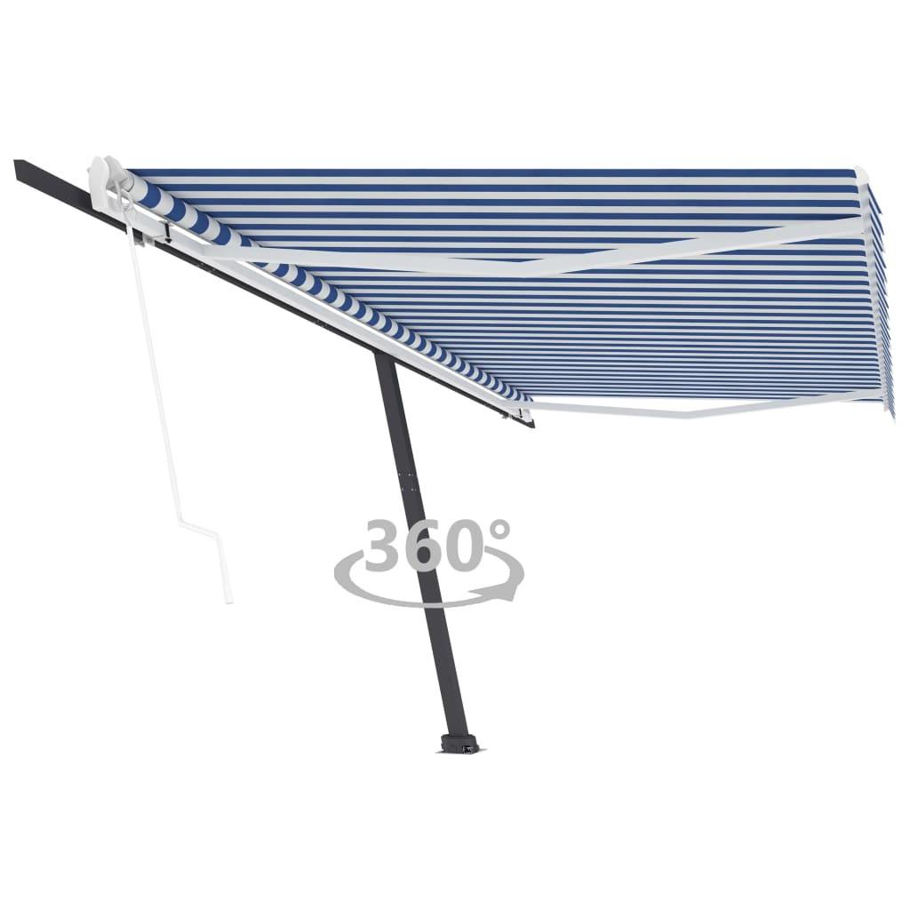 Fritstående markise 500x300 cm automatisk betjening blå/hvid