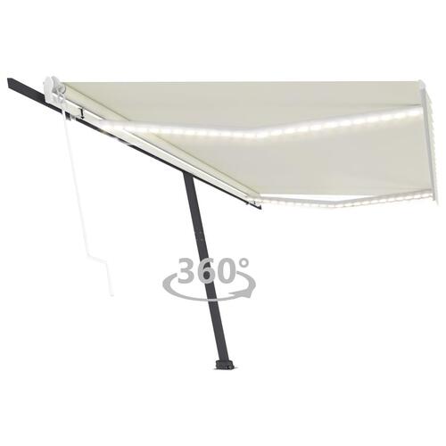 Markise m. LED + vindsensor 500x300 cm automatisk cremefarvet