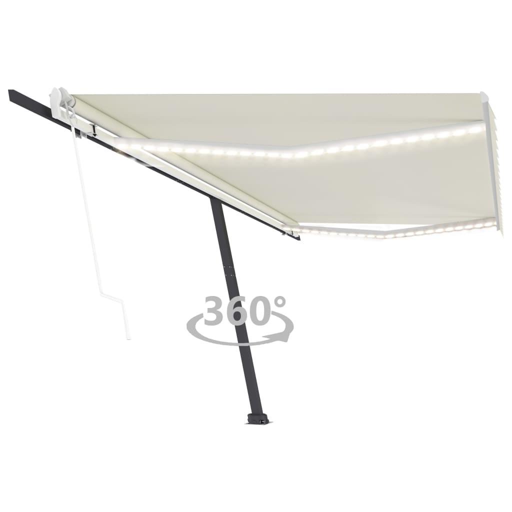 Markise m. LED + vindsensor 500x300 cm automatisk cremefarvet