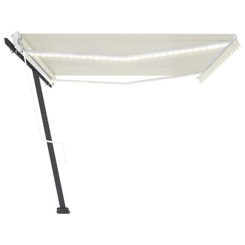 Markise m. LED + vindsensor 500x300 cm automatisk cremefarvet