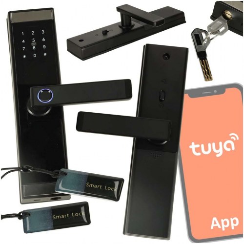 Smart dørlås med fingeraftryk, kode og kort – sort