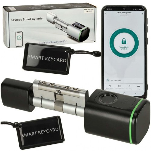 Smart dørlås med fingeraftryk - indstikscylinder, sort