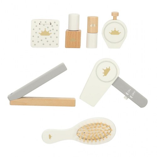 Sminkebord i træ til børn med spejl og tilbehør – hvid