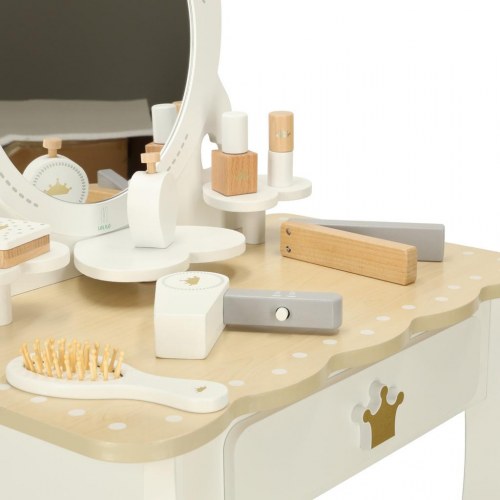 Sminkebord i træ til børn med spejl og tilbehør – hvid