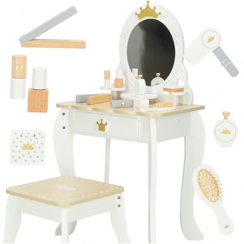 Sminkebord i træ til børn med spejl og tilbehør – hvid