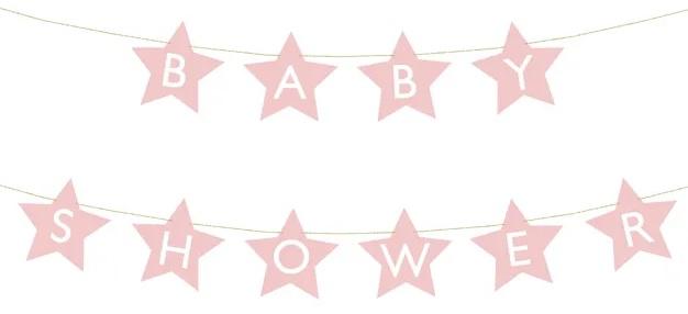 Baby shower banner - stjerneguirlande, lyserød, 290 × 16,5 cm billede