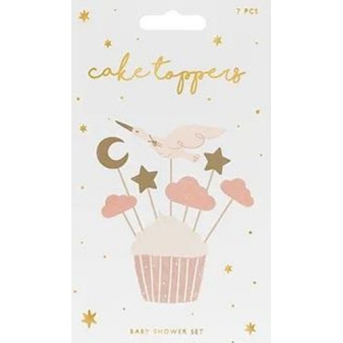 Cupcake pynt – Stork, skyer, måne og stjerner 11–12 cm (7 stk)