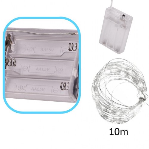 Lyskæde LED 10 m - 100 dioder, kold hvid