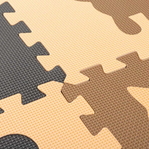 Legemåtte puslespil i skum – 9 dele, beige/brun/sort, 85 × 85 × 1 cm