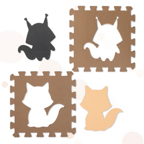 Legemåtte puslespil i skum – 9 dele, beige/brun/sort, 85 × 85 × 1 cm