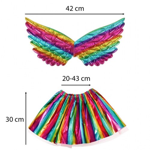 Børnekostume enhjørning - nederdel, vinger og pandebånd, multicolor