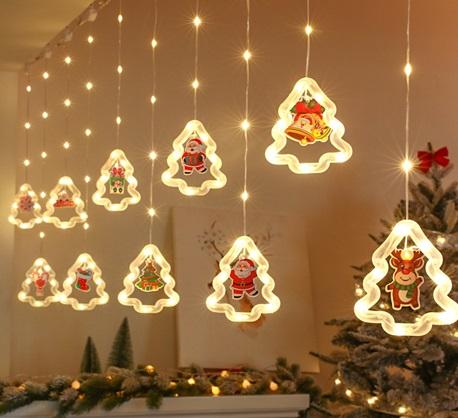 Julelysgardin med LED juletræsmotiver 3 m – 10 USB-lys, varm hvid, 8 tilstande