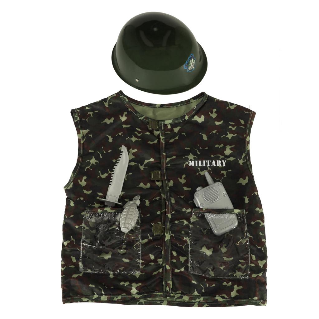 Børnekostume soldat med hjelm 3-8 år