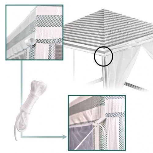 Havepavillon med myggenet – hvid/grøn, 3 x 3 m