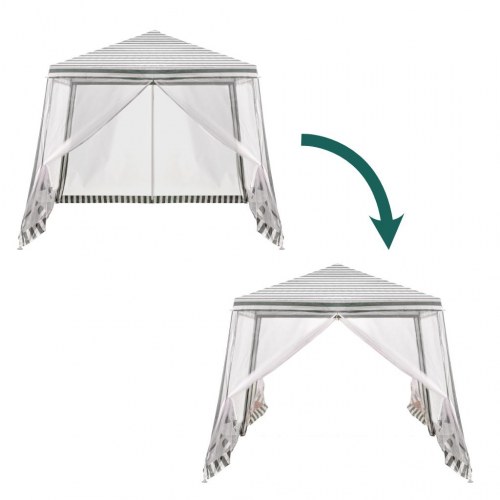 Havepavillon med myggenet – hvid/grøn, 3 x 3 m