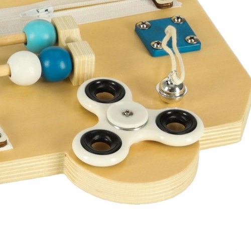 Aktivitetsboard i træ – LULILO Buso sanse- og motorikbus, 40 × 26,5 cm (blå)