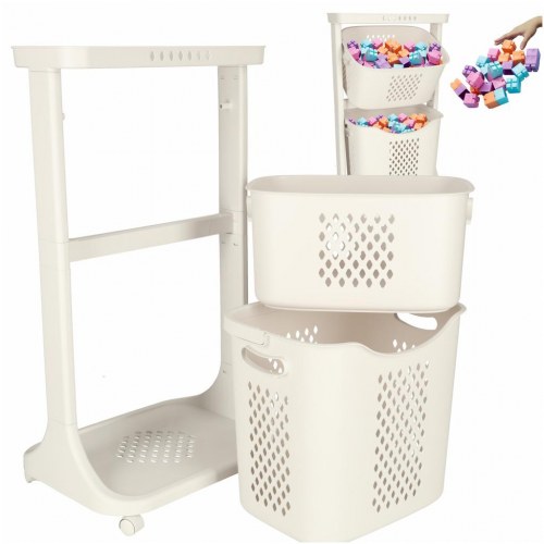 Vasketøjskurv med dobbelte kurve på hjul – plast, 44 × 77,5 × 32 cm