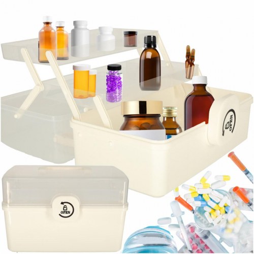 Medicinsk opbevaringsboks med låg – organiser til hjemmeapotek, 29 × 16 × 15 cm